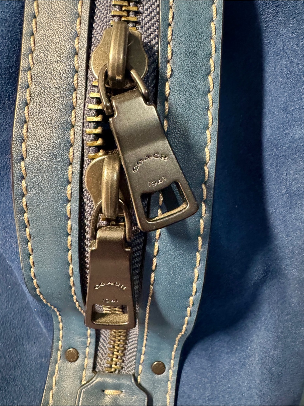 Coach Rogue 30 1941 Navy Blue Suede Satchel with Leather Trim - Picture 16 of 16